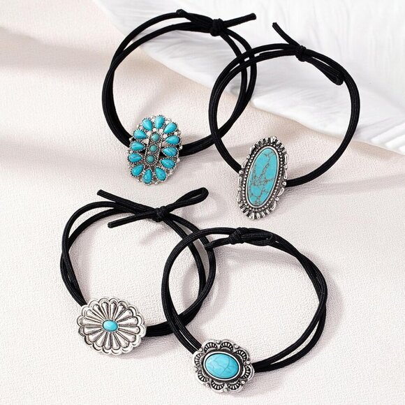 Western Turquoise Hair Ties Set, Ponytail Holders for Women Girls, Cowgirl Acces
